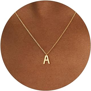Lobster Clasp Initial Choker Necklace with Cable Chain - 14k Gold Plated for Women - Alphabet A-Z Design