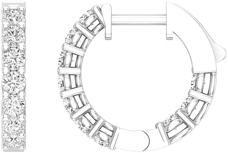 1.04 Carat Round Lab Grown White Diamond or Cubic Zirconia Inside Out Hinged Huggie Hoop Earrings for Women in 925 Sterling Silver