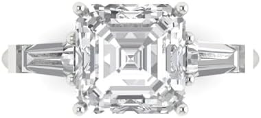 Clara Pucci 14K White Gold 3.44ct Asscher Cut White Sapphire Three-Stone Engagement Ring for Women