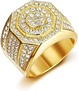 Iced Out Stainless Steel Wedding Ring for Men, Hip Hop Punk Style, 3D Circle Design