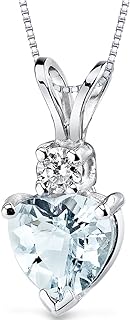 PEORA 14K White Gold Aquamarine and Diamond Pendant, AAA Grade Heart Shape Solitaire, 6mm, 0.75 Carat total