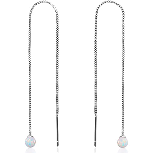 Threader Earrings for Women with Created Opal Stones - 14K Gold Plated or 925 Sterling Silver Plated Long Chain - Hypoallergenic, Safe for Sensitive Ears