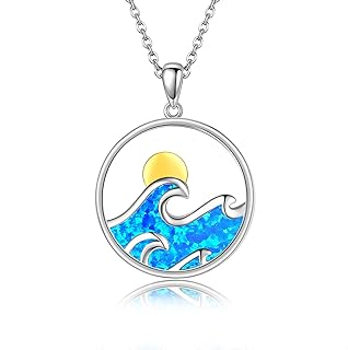 925 Sterling Silver Opal Wave Pendant Necklace with Cable Chain - Unisex Coastal-Themed Jewelry for Ocean and Beach Enthusiasts