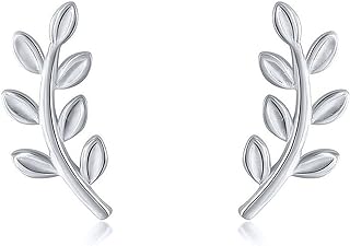 Cute Leaf Stud 925 Sterling Silver Earrings for Women Girls Hypoallergenic Small Olive Leaves Branch Cartilage Ear Climbers Studs Fashion Minimalist Mother's Day Christmas Holiday Prom Jewelry Gifts