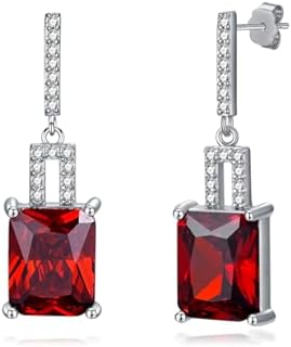 Red Garnet Earrings 925 Sterling Silver 10X8mm Emerald Cut Red Garnet Dangle Earrings For Women