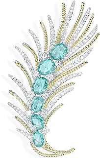 Gold-plated Brass Feather Brooch with Crystals for Men and Women - Vintage Design Lapel Pin