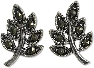 NOVICA Artisan Handmade .925 Sterling Silver Marcasite Stud Earrings Leaf Crafted of Grey Thailand 'Petite Leaves'
