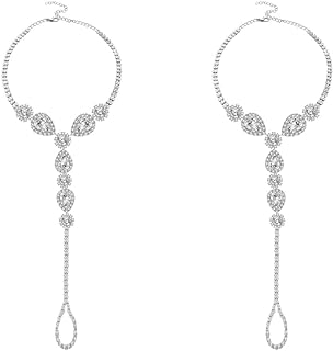 2Pcs Diamond Foot Chain Barefoot Sandals Anklet with Toe Ring Rhinestone CZ Crystal Ankle Bracelet Ankle Chain Summer Beach Wedding Foot Jewelry Dainty Party Accessories