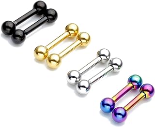Stainless Steel 14G Body Piercing Barbells Silver Gold Black Rainbow Color 8mm Post Studs Earring Nipple Nose Tongue Helix Tragus Cartilage Labaret Medusa Lip Eyebrow Straight Bar 4mm Ball Screw