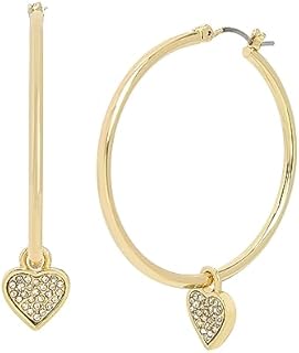 Endearing Steve Madden Women's Heart Charm Hoop Earrings with Push Back Design for Everyday Elegance