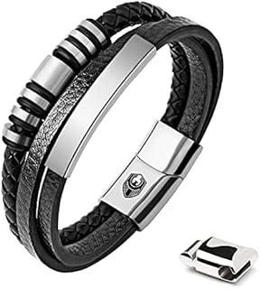 Magnetic Clasp Men's Leather Cuff Bracelets with Braided Box Chain - Premium Stainless Steel & Cowhide Design for Stylish Males - Unique Punk Wristband Style