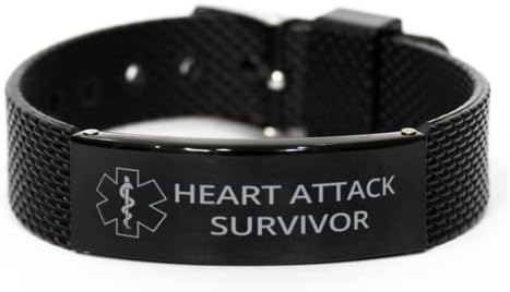 Medical Alert Black Shark Mesh Bracelet, Heart Attack Survivor Awareness, SOS Emergency Health Life Alert ID Engraved Stainless Steel Adjustable Jewelry Silver Bracelet For Women Men Kid
