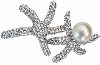 Gyn&Joy Silver Tone Crystal Rhinestones Faux Pearl Ocean Starfish Brooch Pin