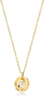 Spring Ring Clasp 14k Solid Gold Necklace with Caged Ball Pendant | Cable Chain | Delicate & Timeless Yellow Gold Accessory for Women | Round Solitaire Design | Ideal Gift for Christmas, 18"