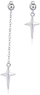 Unisex Asymmetric Cross Drop Earrings with White Gold Plated Brass Chain - Geometric Design