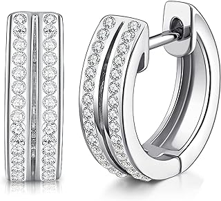 18K Gold Plated Cuff Earrings for Women, Double Rows Cubic Zirconia Stone Men's Huggie Hoop Earrings