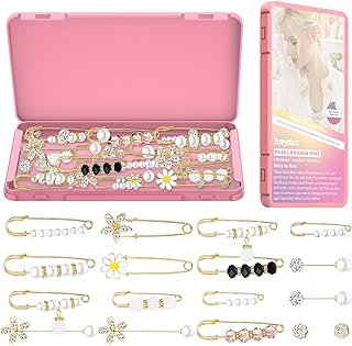 Pearl Brooch, Anydzz Brooches and Pins with Storage Case for Women Fashion, Faux Pearl Brooches Pin Sweater Shawl Clips Waist Extender Safety Pins Dress skirt waist Scarf Clip, Perfect for DIY Decoration and Design