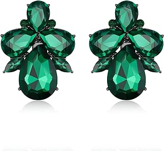 EVER FAITH Wedding Rhinestone Crystal Art Deco Stud Earring for Bride, Banquet Prom Sparkly Multi Teardrop Marquise Earrings for Woman