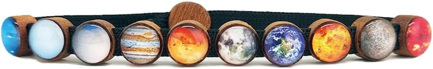 Adjustable Solar System Bracelet Jewelry, Unisex Universe Black Woven Cord for Women and Men, 8 planets, 1 satellite, 1 star space unique gift for him and her