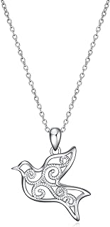 Dove Bird Sterling Silver Pendant Necklace with Cubic Zirconia for Women, Heart-shaped Cow/Raccoon Animal Jewelry Design Gifts by POPLYKE