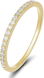 EAMTI 2mm 925 Sterling Silver Wedding Band Cubic Zirconia Half Eternity Stackable Engagement Ring Size 3-13