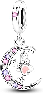 NUJIFFY 925 Sterling Silver Charms Beads for Bracelets & Necklaces, Pink Claw Charm Birthday Gifts Star Moon Pendant Jewelry for Women Men Teens