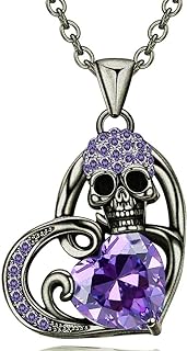 Gothic Skull Punk Birthstone Birthday Pendant Necklace For Women Heart purple Red crystal Zircon Christmas Valentine's Mother's Day Jewelry Gifts