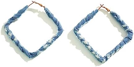 Bohemia Denim Earrings Exaggerated Big Blue Star Heart Hoop Earrings Retro 80s Geometric Jewelry