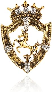Vintage Crown Horse Brooch Pins for Women Men Rhinestone Shield Horse Animal Badge Lapel Pin Suit Coat Accessories