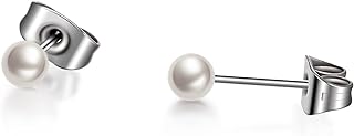 Stunning Hypoallergenic Titanium White/Pink Pearl Stud Earrings with Secure Push Back Design, for Women with Sensitive Ears by TGNEL