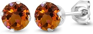 Gem Stone King 925 Sterling Silver Orange Mystic Topaz Stud Earrings For Women (1.20 Cttw, Gemstone Birthstone, Round 5MM)