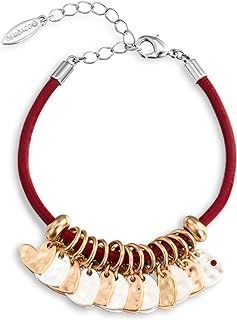 DEMDACO Golden Silver Tone Heart Red One Size Fits Most Brass Leather and Metal Charm Bracelet