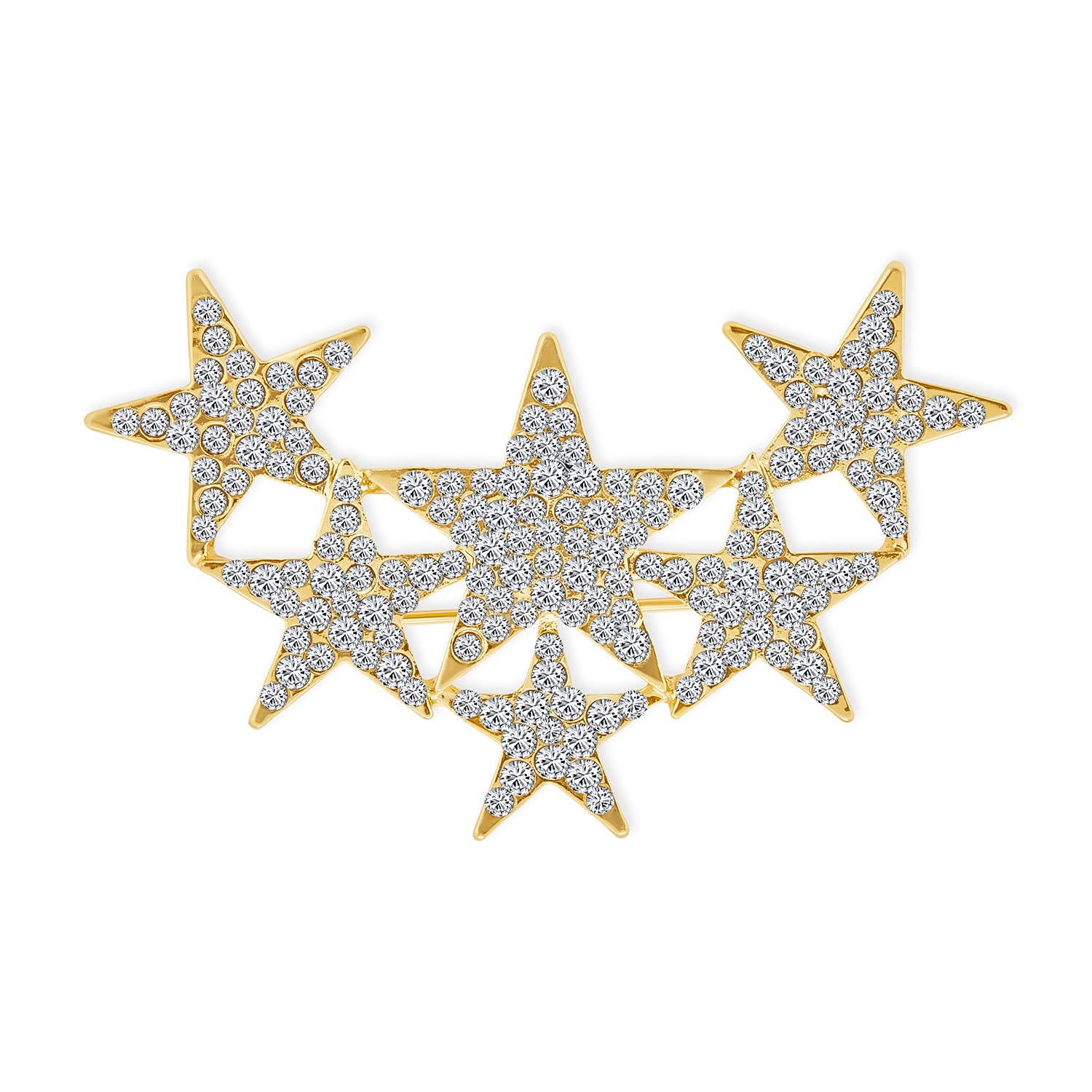 Large Big Statement Fashion Celestial Patriotic USA American Rock Star Sparkly Six Crystal Stars Scarf Brooch Pin For Women Teens Silver Or Gold Plated