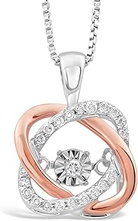Charming Love Knot Diamond Pendant Necklace in Silver & Rose Gold with Box Chain and Lobster-Claw Clasp - 18 Inches