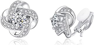 YOQUCOL Cubic Zirconia Crystal Geometry Cross Clip On Earrings Non Pierced Jewellery Elegant Stud For Women Girls
