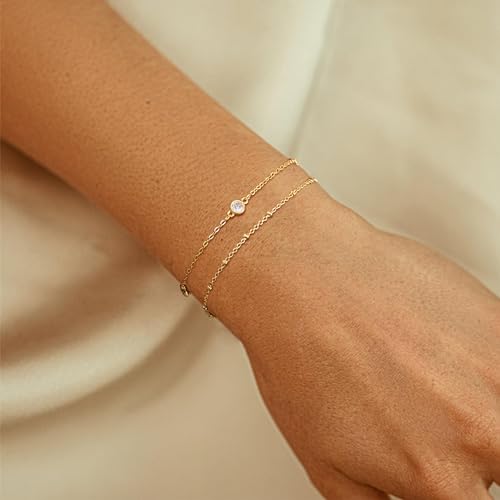 Gold Bracelet for Women 14K Real Gold Bracelet Sets for Women Dainty Snake Chain Bracelet Adjustable Cuban Link Bracelet for Women Cuff Bangle Gold Stackable Bracelets for Womens Jewelry Sets