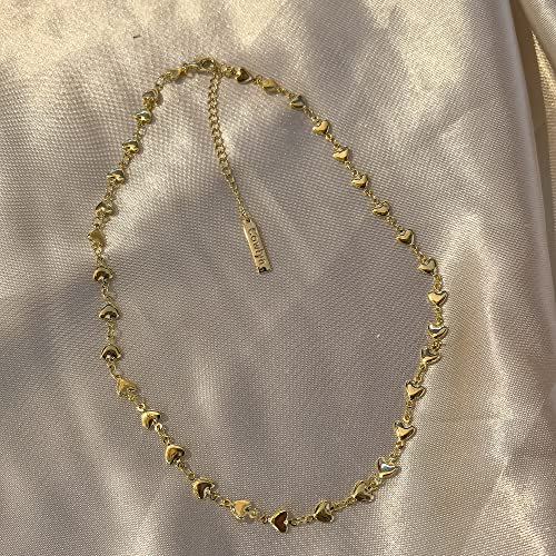 Dainty Layered Choker Double Necklaces for Women Love Heart Link 14K Gold Paper Clip Clavicle Chain Short Handmade Necklace Adjustable Everyday Jewelry