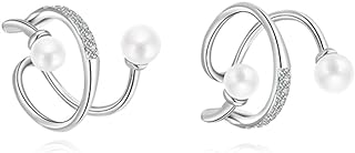 Reffeer Solid 925 Sterling Silver Pearl Ear Cuffs Earrings for Women Girls CZ Pearl Wrap Earrings Non Piercing Cartilage Cuffs Clip On Earrings