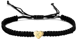 Spring Ring Clasp Bracelet with M Charm Gold-Black | Rope and Braided Chain | For Women, Men, Teen Girls and Boys | Heart Design | 14K White Gold Plated | Handmade Minimalist Jewelry