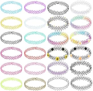 BodyJ4You 24PC Tattoo Choker Necklace Set - 90s Accessories Old School 2000s Jewelry - Daisy Flower Charm Colorful Rainbow Black Goth Pendant - One Size Women Teen Girl - Stretchy Multicolor Collar