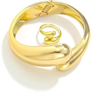 Stylish Rainhonor 18K Gold Plated Cuff Bracelet & Statement Ring Set - Alloy Crafted Arm Cuff - Perfect Gift for Women, Birthday/Valentine/Christmas Surprise