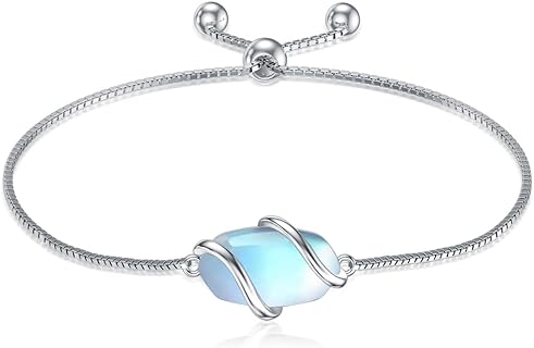 Lobster Claw Clasp, Moonstone Bead Bracelet with Box Chain, Gem Base for Women, Simple Link Design - 925 Sterling Silver