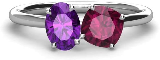 ABHI Oval & Cushion Cut Amethyst & Ruby Two Stone Wedding Engagement Ring 925 Sterling Silver In 14K White Gold Over Wedding Ring for Women's