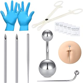 DJCIW Complete Stainless Steel Piercing Kit - Ideal for Belly Button, Nose, Septum, Nipple, Tongue, Eyebrow, Lip Piercings - Professional Grade Tools Included