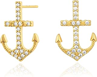 Push-Back Gold Stud Earrings with Cubic Zirconia for Women, BENEIGE's 14K Gold Plated Dainty Brass Jewelry, Hypoallergenic Minimalist Design