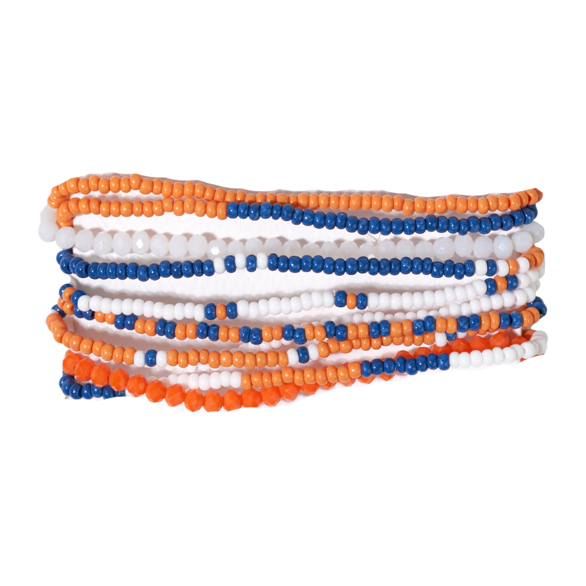 Handmade Indian Beaded Bracelets with Bead Chain for Women, Sports Fans - Vibrant Game Day Design, Set of 10