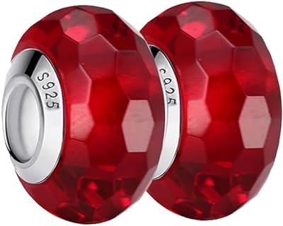 2Pcs Murano Charms for Pandora Bracelets 925 Sterling Silver Charms for Bracelets Mula Glass Charms for Bracelets Red Beads Jewelry(with Gift Pouch)