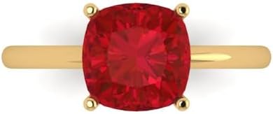 Clara Pucci 2.5 ct Cushion Cut Solitaire Simulated Ruby Engagement Wedding Bridal Promise Anniversary Ring 18K Yellow Gold
