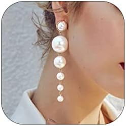 Long Pearl Drop Dangle Earrings for Women Pearl Hoop Stud Earring Boho Chandelier Pearl Chain Earrings for Bridal Pearl Jewelry
