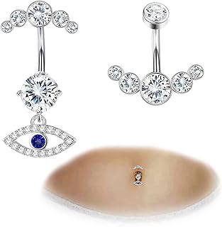 FIASASO Crystal Belly Button Ring for Women Teen Unique 14G 316L Stainless Steel Dangle Belly Rings Belly Piercing Jewelry Navel Barbell Bling Crystals Body Jewelry